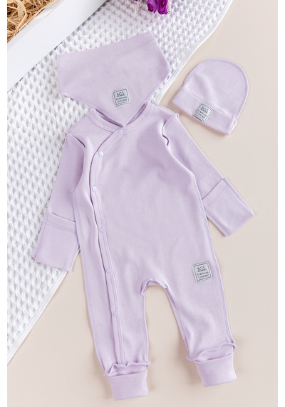 Babymod Kendinden Eldivenli Naturel Bebek Tulum Takım LİLA