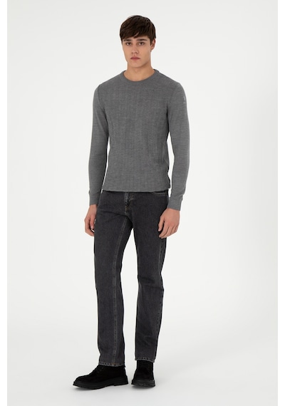 U.S. Polo Assn. Erkek Slim Fit Bisiklet Yaka Gri Melanj Kazak 50292865-VR086