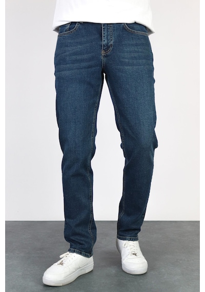 Erkek Okyanus Mavisi Regular Fit Boru Paça Esnek Likralı Denim Jeans Kot Pantolon HLTHE001976 Mavi