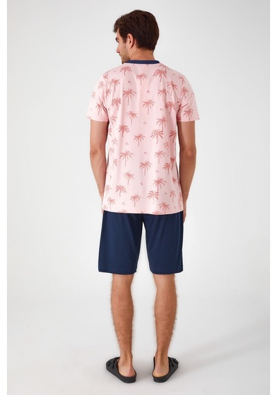 Rolypoly Palm Tree Patterned Pembe Erkek Bermuda Takım 5274-33244 Pembe
