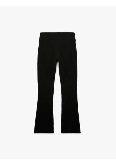 Koton Yüksek Bel Slim Fit İspanyol Paça Spor Tayt Siyah 7wak40040nk