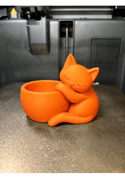 3d Baskı Sarılan Kedi Saksı - Sevimli Dekoratif Saksı - Turuncu Belirtilmemis