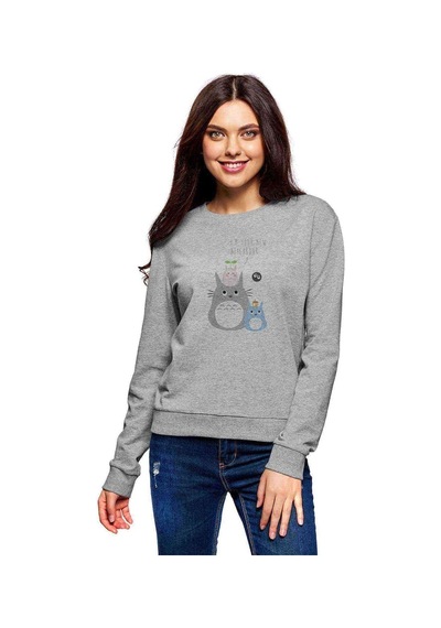 My Neighbor Komşum Totoro Baskılı Gri Kadın Sweatshirt (528289010)