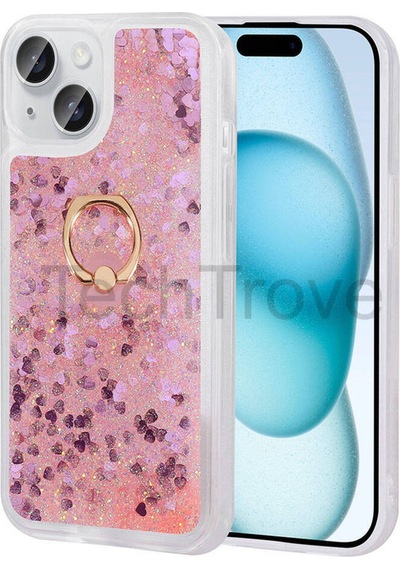 Apple Uyumlu iPhone 15 Kılıf Simli Sıvılı Tasarım Kamera Koruma Çıkıntılı Yüzüklü Şık Kapak
