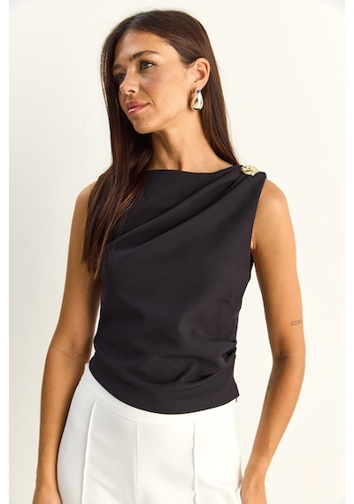 Shade Kadın Metal Aksesuarlı Drape Detaylı Gizli Fermuarlı Bluz 20206 60286133 - Siyah