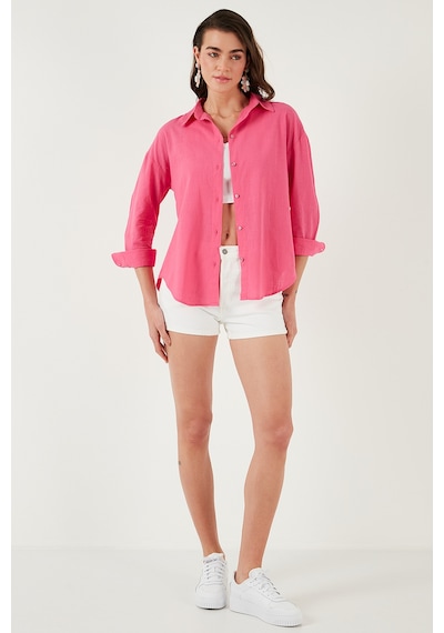 Lela Pamuklu Regular Fit Uzun Kollu Düz Bayan Gömlek Cf25S168305 Şeker Pembe