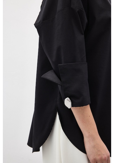 Sateen Düğme Detaylı Gömlek - Siyah-137149 Siyah