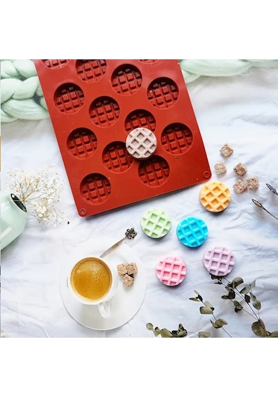 Silikon Waffle Kalıbı, Çikolata Kalıbı, Bisküvi Kalıbı Ve Kurabiye Kalıbı Mini Yuvarlak Kahverengi