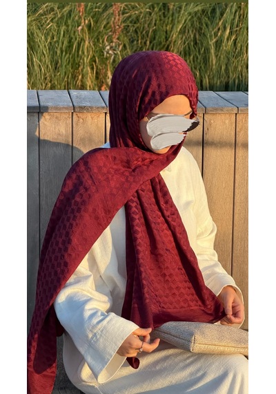 Qalortex Scarf Premium Pamuklu Jakar Şal-bordo