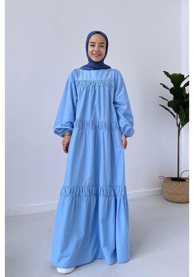 Kahijab Poplin Rahat Elbise - Mavi