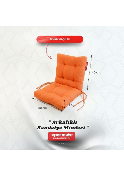 Pofuduk Arkalıklı Sandalye Minderi Bağcıklı Yıkanabilir Dekoratif Minder Turuncu