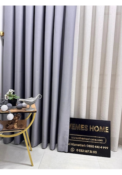 Nivemeshome Roma 18542-d Gri Keten 1/3 Sık Pileli Fon Perde Apm Gri