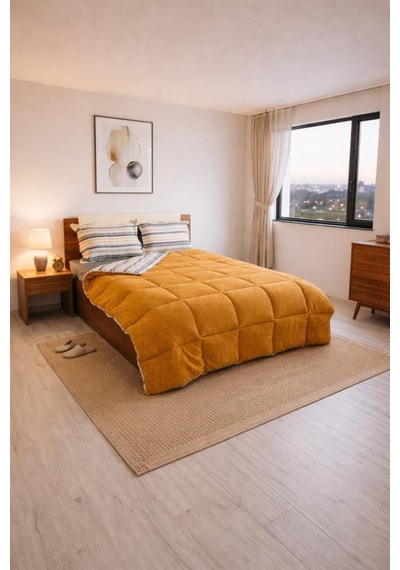 Sherpa Peluş Çift Kişilik Lastikli Çarşaflı Comforter Set Cappucino Cappuccino