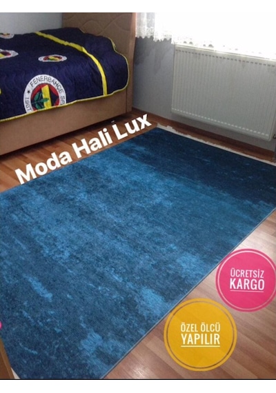 Mavi Kaymaz Taban Makinede Yıkanabilir Halı