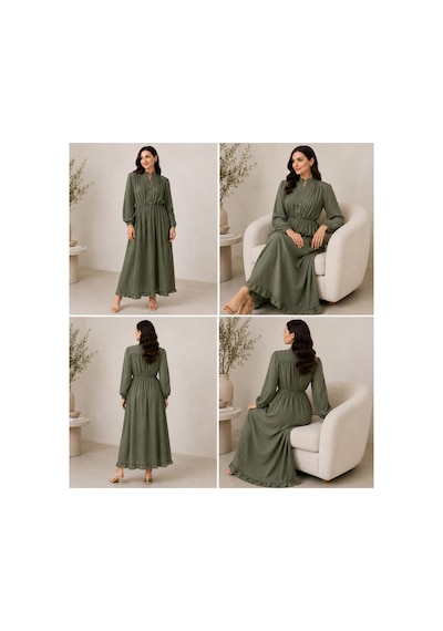 Hira Life Fashion Kadın Çilek Kumaş Ve Önü Düğmeli Eteği Fırfırlı Hakim Yaka Elbise Haki Haki Hira Life Fashion Kadın Çilek Kumaş Ve Önü Düğmeli Eteği Fırfırlı Hakim Yaka Elbise Haki Haki