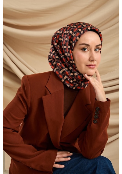 Silk Home Twill İpek Eşarp 11481-24 Siyah, Kırmızı, Gül Kurusu, Pudra