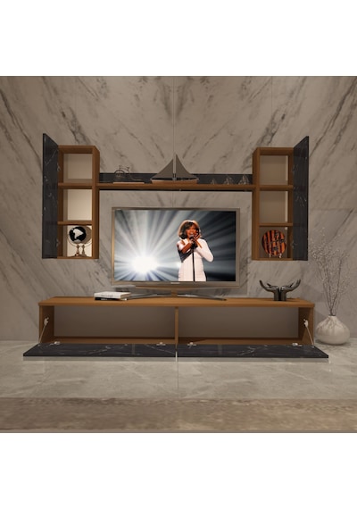 Decoraktiv Eko 5d Mdf Std Tv Ünitesi Tv Sehpası Ceviz - Siyah Mermer