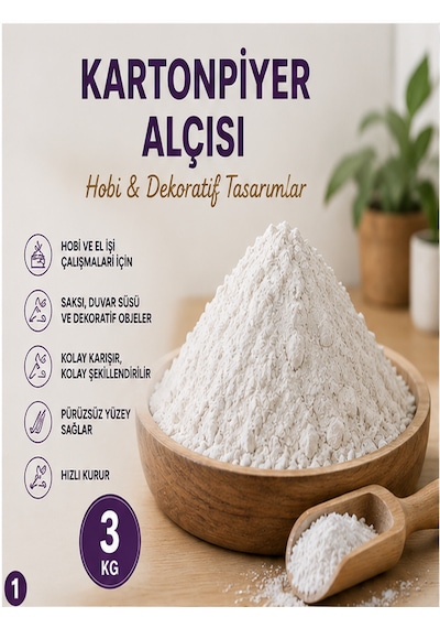 Emin Türkoğlu Kartonpiyer Alçısı 3 Kg Hobi Ve Dekoratif Tasarımlar İçin-özel Katkılı-çabuk Donan-poşetlenip Gönderilir