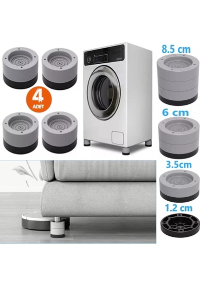 Beyaz Eşya Ayağı Çamaşır Makinesi Mobilya Titreşim Önleyici Kaydırmaz Ve Yükseltici 4 Lü Set 8,5 Cm