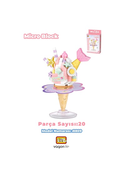 Loz Micro Block Serisi Bardak Dondurma Figürü 200 Parça Oyuncak Yapım Seti Fflz-8809