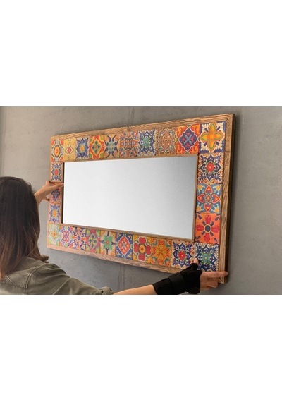 Oscar Stone Decor Masif Çerçeveli Mozaik Taş Ayna 55x105 Cm Tile Mozaik Seramik Morocco Desenli Ayn50100-001 Diğer