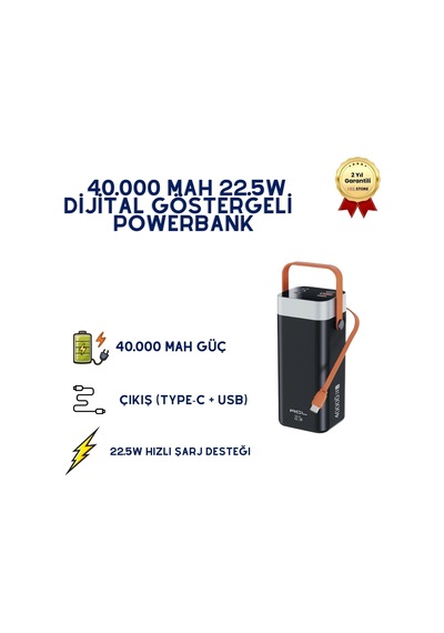 Pw-142 40.000 Mah Powerbank 22.5w Hızlı Şarjlı Dijital Ekranlı Taşınabilir Şarj Cihazı-1635 Diğer