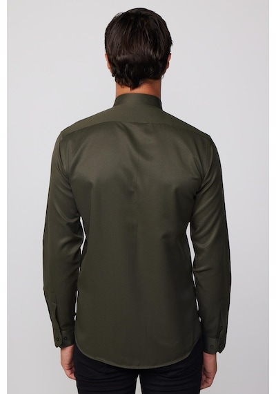 Tudors Modern Slim Fit Pamuklu Kolay Ütü Armürlü Haki Erkek Gömlek - Tudors-28352-haki Haki