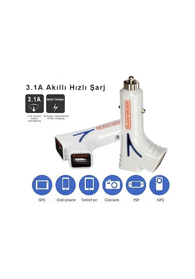 Black&Decker Pıusb2Be 3.1 Amper Çift Çıkışlı Usb Araç Şarj  Cihazı