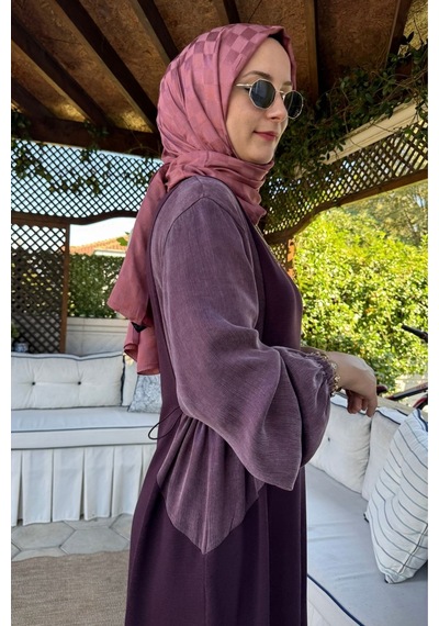 Rabia Şamlı Aslı Cupra Detaylı Triko Elbise Mürdüm Normal
