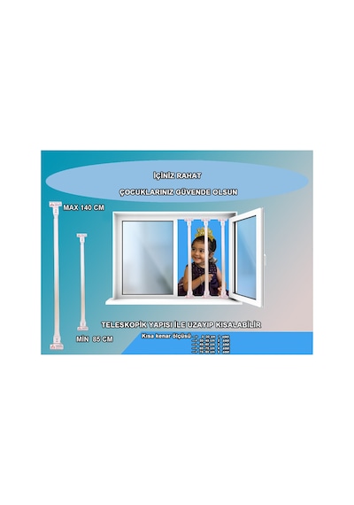 5 Adet Beyaz Renk Pencere Güvenlik Bariyeri-boyu Ayarlanabilir Korkuluk 80-130 Cm