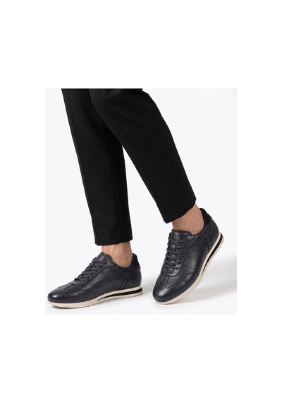 Komcero Kauçuk Tabanlı Bağcıklı Sneaker Lacivert Hakiki Deri Erkek Casual Ayakkabı Hz1003-7811