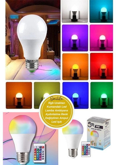 Rgb Uzaktan Kumandalı Led Lamba Ambiyans Aydınlatma Renk Değiştiren Ampul Led Işık 1 Ad