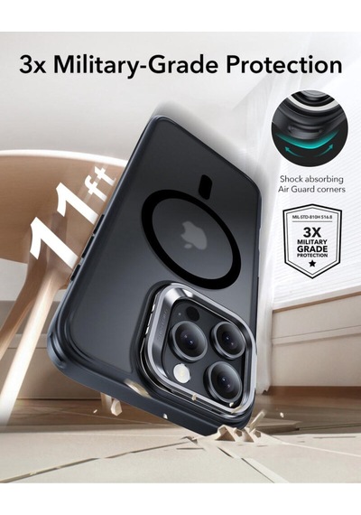 Esr Apple Uyumlu iPhone 16 Pro Halolock Mag Safe Classic Hybrid Standı Silikon Kılıf Buzlu Siyah Çok Renkli