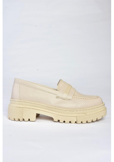 Fox Shoes P6520345009 Bej Kalın Tabanlı Günlük Kadın Ayakkabı Bej-suni Deri Bej