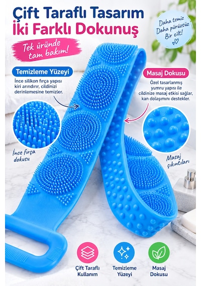 Silikon Banyo Sırt Kesesi 70cm Çift Taraflı Masaj Dokulu Uzun Saplı Vücut Temizleme Fırçası Ve Masaj