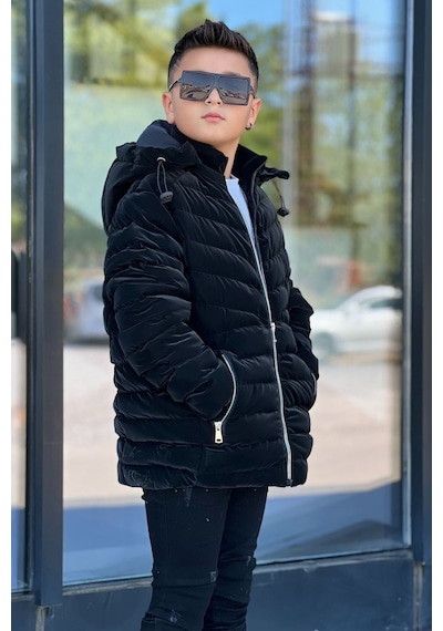 Pina Kids Erkek Çocuk Çıkarılabilir Kapüşonlu Sık Dikişli Nova Kumaş Kışlık Şişme Mont Km4016 Siyah