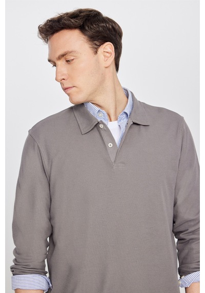 AC&Co / Altınyıldız Classics Erkek Vızon %100 Pamuk Slim Fit Dar Kesim Polo Yaka Jakarlı Triko Tişört Vizon