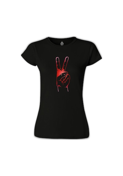 Zafer İşareti Siyah Kadın Tshirt 001