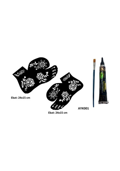 Airbrush Tattoo Dallı Çiçekler Ayak Kalıbı 2'li + Siyah Hint Kınası Geçici Dövme Yapma Seti