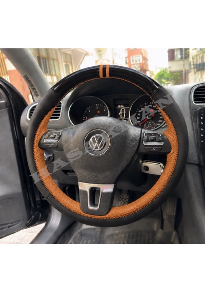 Vw Tiguan 1 Dikme Direksiyon Kılıfı Parlak Siyah Taba Detaylı Taba Çift Yüzük Ve Dikiş 2011-2016