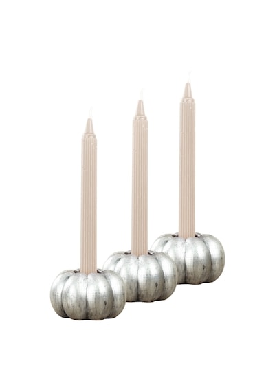 Eskitme Mumluk Şamdan 3 Adet Tealight Ve İnce Mum Uyumlu Kabak Model - Gümüş Eskitme