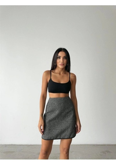 Defymoda Kaşe Kısa Etek - Siyah Siyah