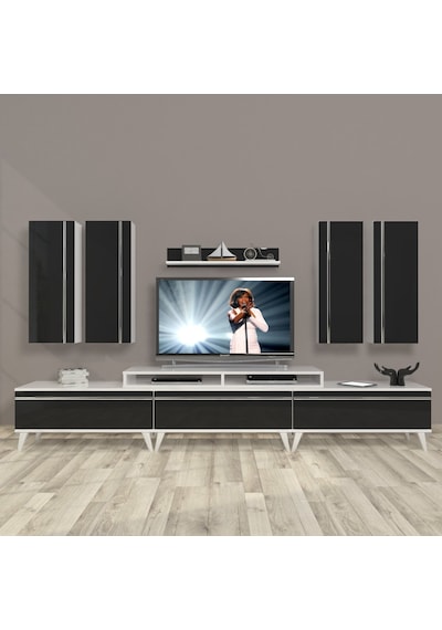 Decoraktiv Ekoflex 8d Mdf Retro Tv Ünitesi Tv Sehpası Beyaz - Siyah