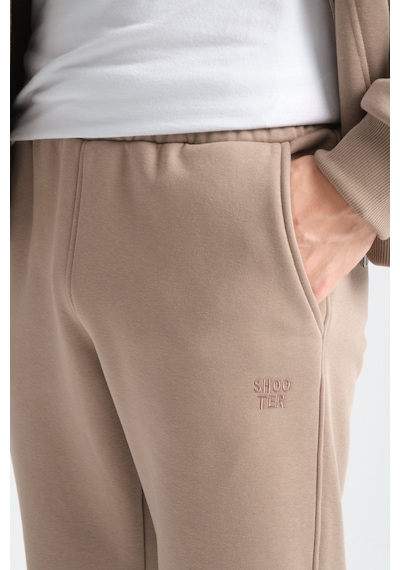 Shooter Sportswear Erkek Kışlık Eşofman Takımı Thermosoft Teknolojisi İçi Kuzu Görünümlü Regular Kalıp Minimal Logo Kapüşonlu Vizon