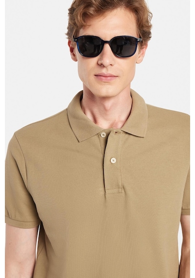 Tudors Erkek Slim Fit Dar Kesim %100 Pamuk Haki Polo Yaka Tişört-32796 Haki