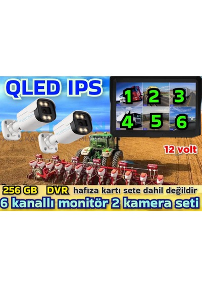 2 Adet Ahd 2 Mp Beyaz Warm Ledli Kamera 10'' Qled 6 Kanallı Monitör Seti 12 V 256 Gb