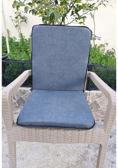 1 Adet Rattan Arkalıklı Sandalye Minderi - Primer K.gri Koyu Gri