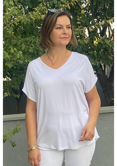 Mia Butik Büyük Beden Beyaz Minnoş Bluz -1489 Beyaz