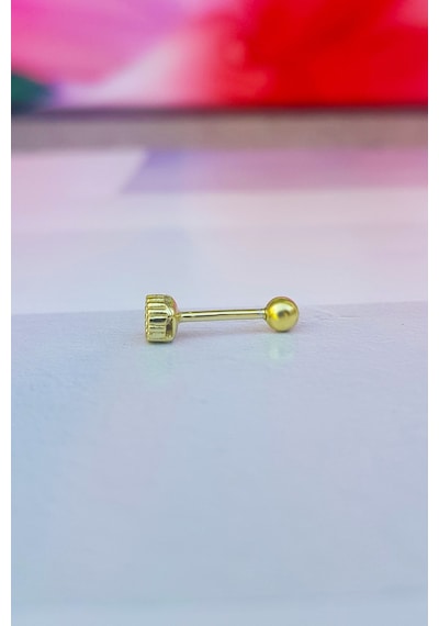 Ithal Tek Taş Gümüş Piercing Küpe-7013 Gümüş