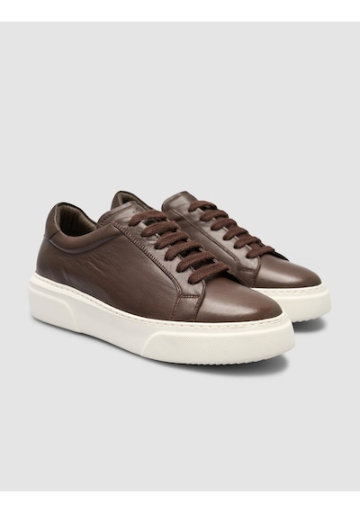 Monamae %100 Hakiki Deri Kahverengi Kadın Sneaker Kahverengi